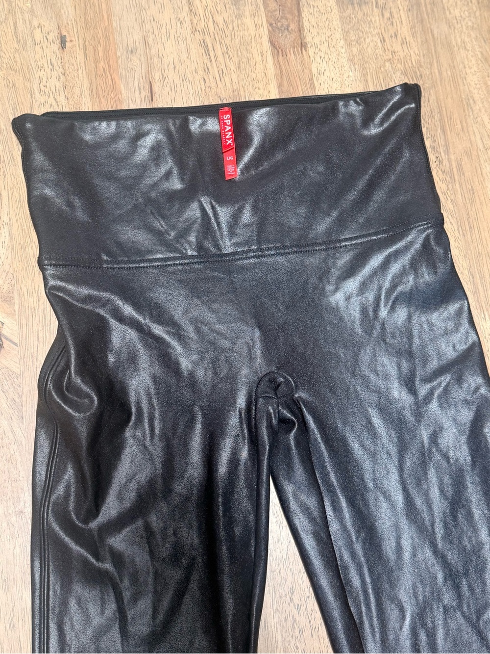 SPANX Shiny Faux Leather High-Waist Leggings in Black